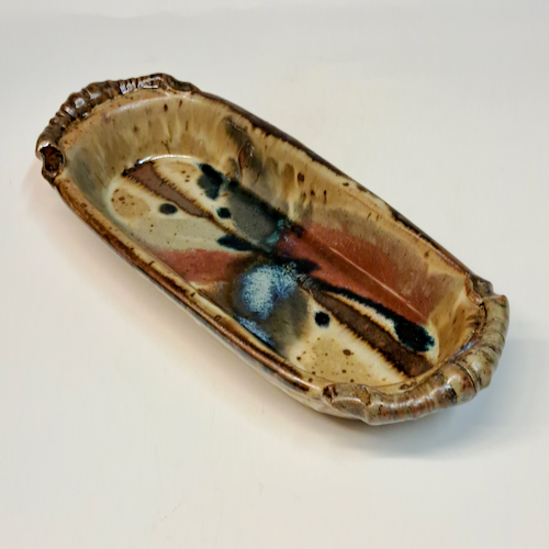 #230738 Cracker Dish Tan with Splash $12 at Hunter Wolff Gallery